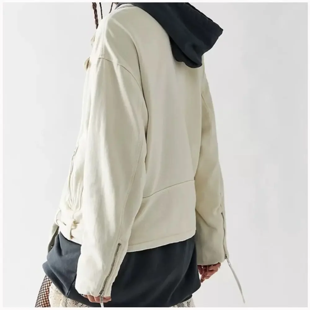 Free People We the Free Rebel Rebel Knit Moto Jacket in Vanilla Crème Size S - Picture 8 of 8